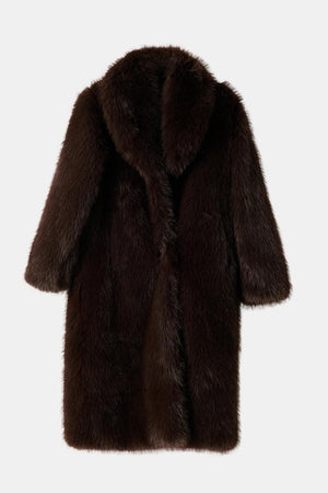 Long Faux-Fur Coat Tailored Fit – Odessa - Dark Brown - Bellux