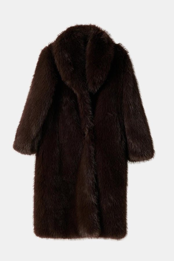 Long Faux-Fur Coat Tailored Fit – Odessa - Dark Brown - Bellux