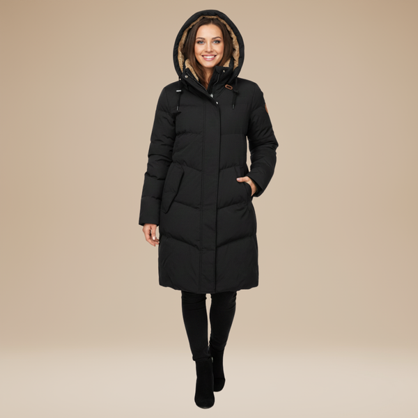 Long Hooded Insulated Cotton Parka – Colette - Nero - Bellux