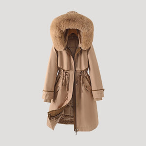 Long Parka Water-Resistant Belted Faux-Fur – Astra - Beige - Bellux