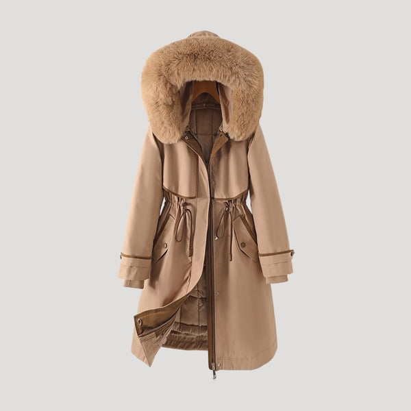 Long Parka Water-Resistant Belted Faux-Fur – Astra - Beige - Bellux