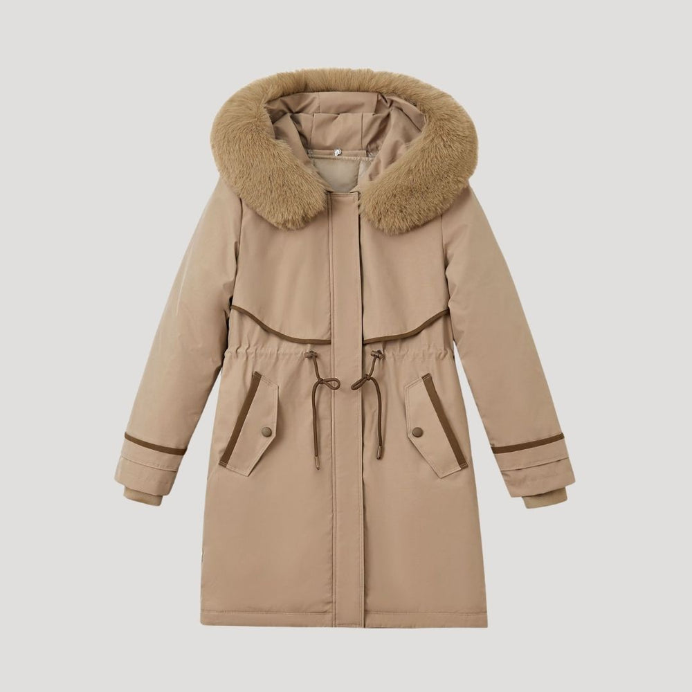 Long Parka Water-Resistant Belted Faux-Fur – Astra - Beige - Bellux