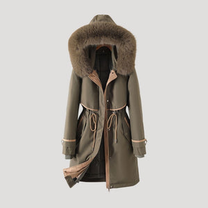 Long Parka Water-Resistant Belted Faux-Fur – Astra - Green - Bellux