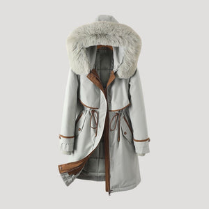 Long Parka Water-Resistant Belted Faux-Fur – Astra - Grey - Bellux