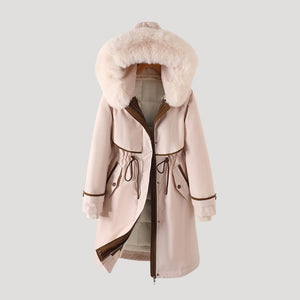 Long Parka Water-Resistant Belted Faux-Fur – Astra - Pink - Bellux