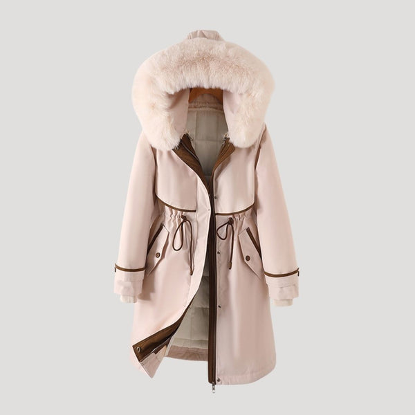Long Parka Water-Resistant Belted Faux-Fur – Astra - Pink - Bellux
