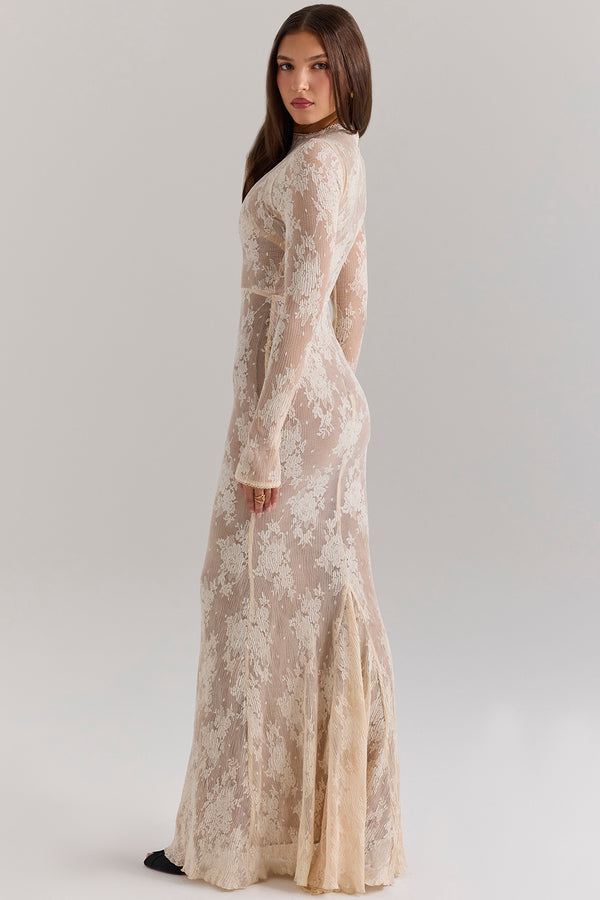 Long-Sleeve Maxi Dress High-Stretch Lace – Corinne - Bellux