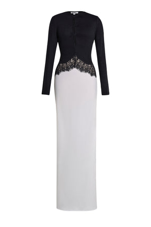 Long-Sleeve Maxi Dress Stretch Lace-Panel Satin – Clarice - Bellux
