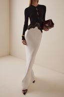 Long-Sleeve Maxi Dress Stretch Lace-Panel Satin – Clarice - multi - Bellux