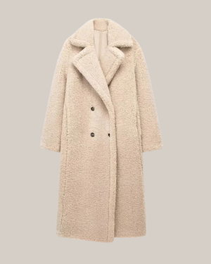 Long Teddy Coat Double-Breasted Relaxed Fit – Sylvie - Beige - Bellux