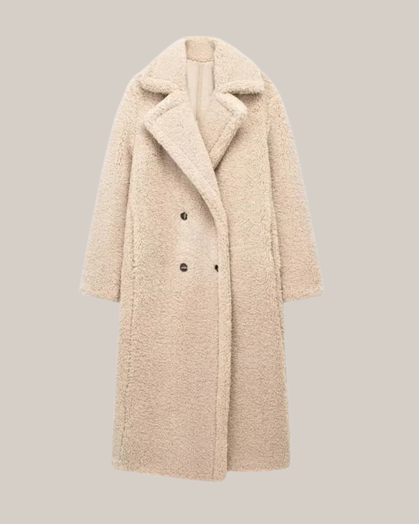 Long Teddy Coat Double-Breasted Relaxed Fit – Sylvie - Beige - Bellux