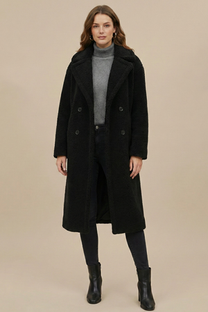 Long Teddy Coat Double-Breasted Relaxed Fit – Sylvie - Bellux