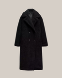 Long Teddy Coat Double-Breasted Relaxed Fit – Sylvie - Black - Bellux