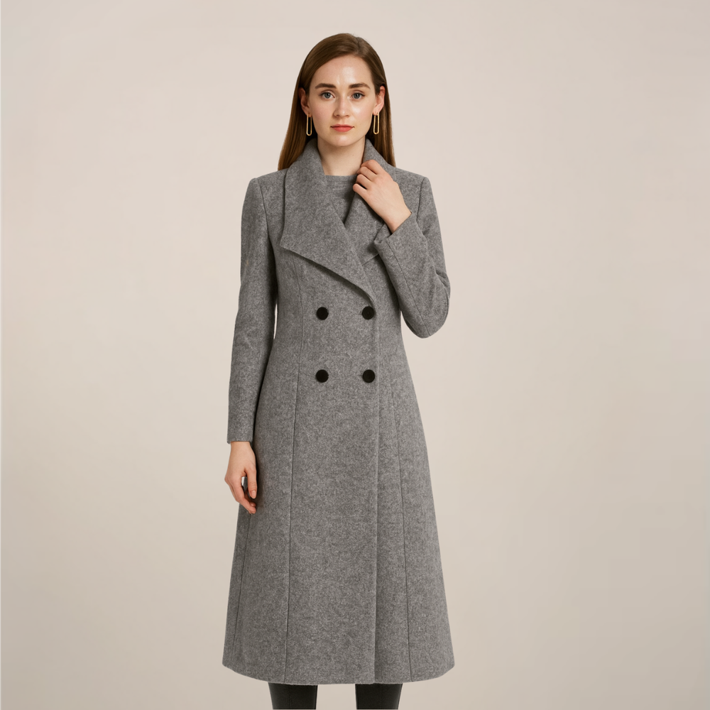 Long Trench Coat Tailored Fit Defined Waist – Beatrix - Grey - Bellux