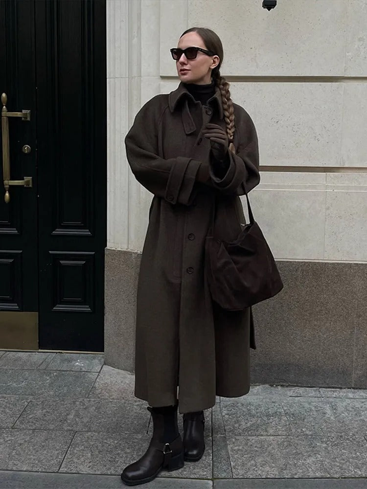 Longline Belted Tweed Coat – Elowen - Bellux