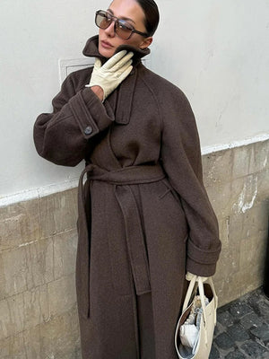 Longline Belted Tweed Coat – Elowen - Bellux
