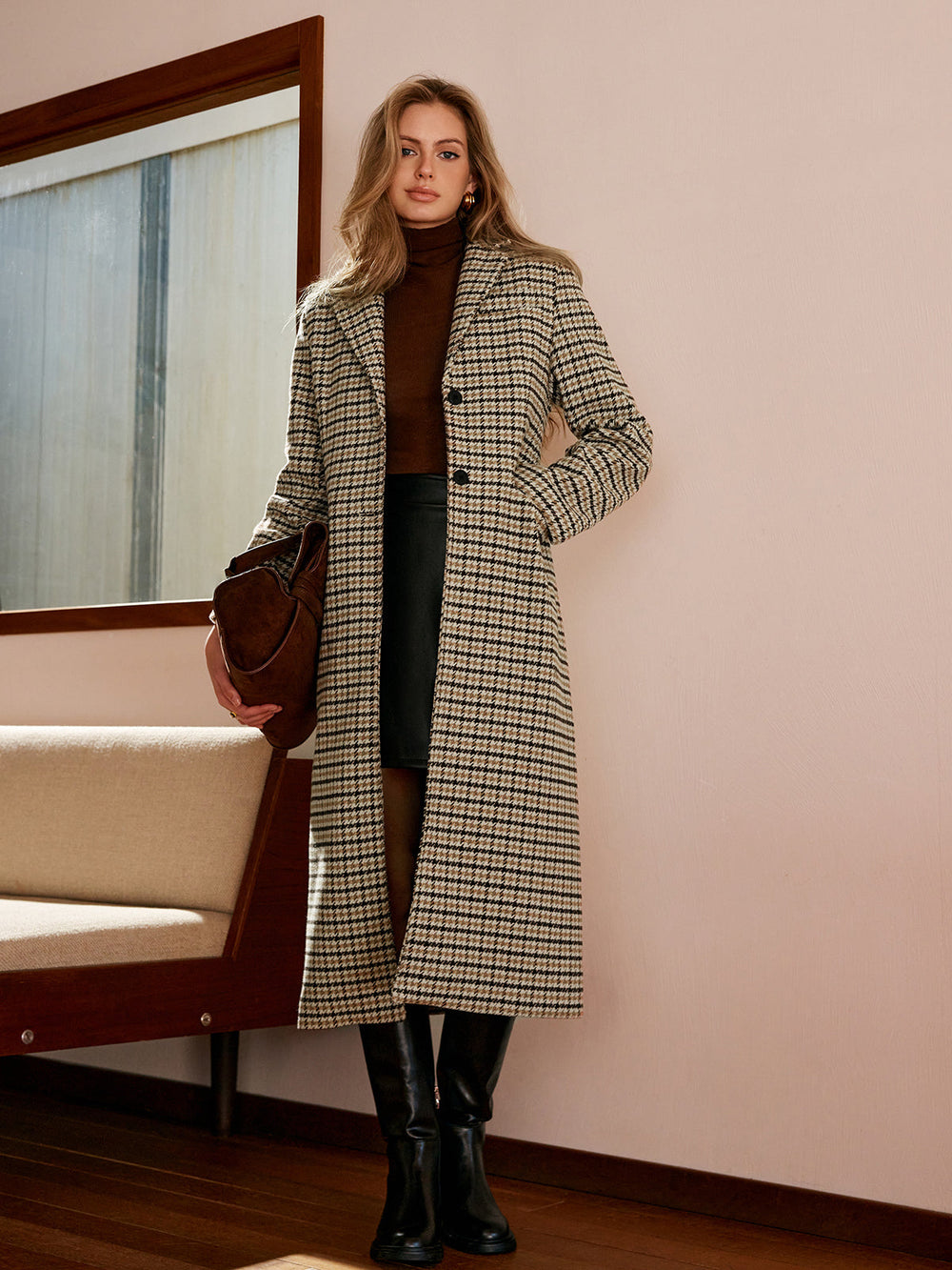 Longline Checked Coat Straight-Cut Midi – Marian - Persimmon - Bellux