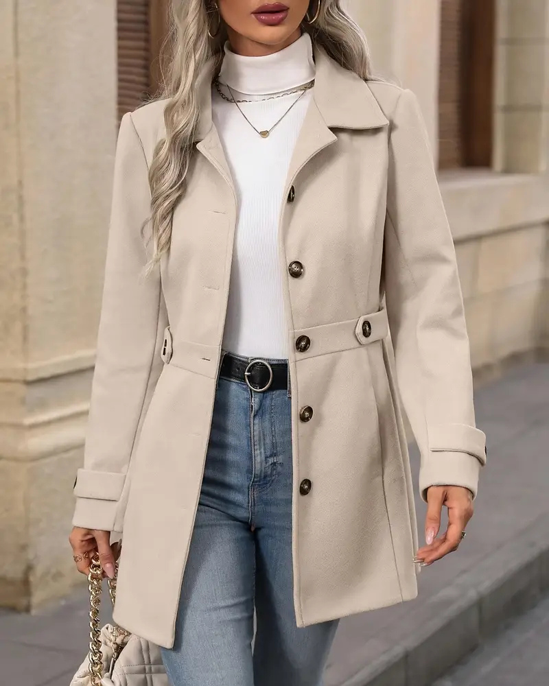 Longline Coat Tailored Fit Wool-Blend – Hazel - Apricot (Almost sold out) - Bellux