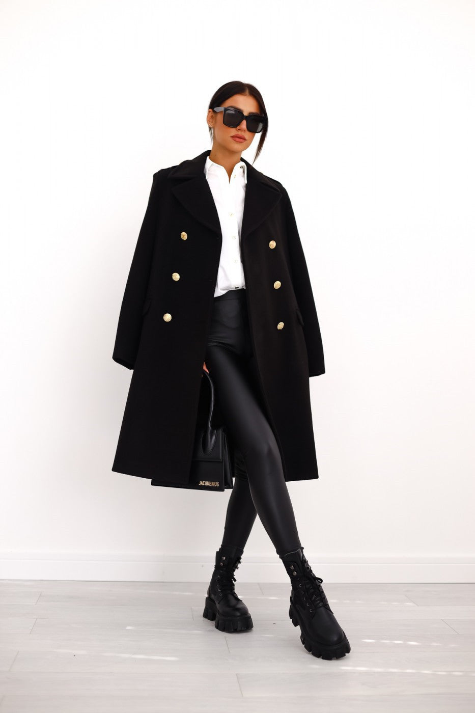 Longline Double-Breasted Coat Tailored Fit – Adeline - Black - Bellux