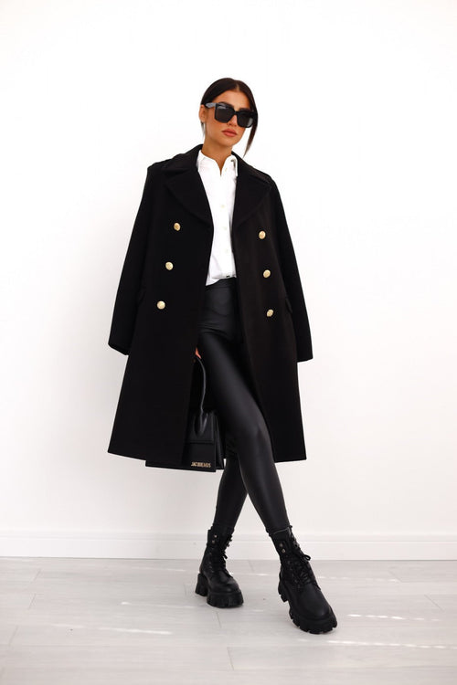 Longline Double-Breasted Coat Tailored Fit – Adeline - Black - Bellux