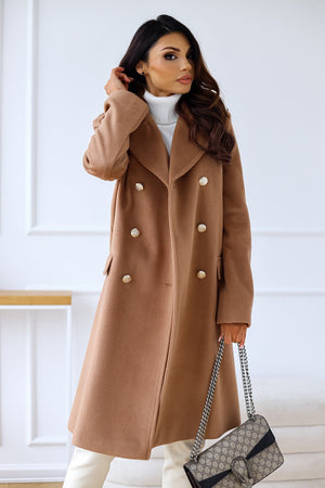 Longline Double-Breasted Coat Tailored Fit – Adeline - Brown - Bellux