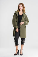 Longline Hooded Coat Lightweight Relaxed Fit - Cordelia - Army Green - Bellux