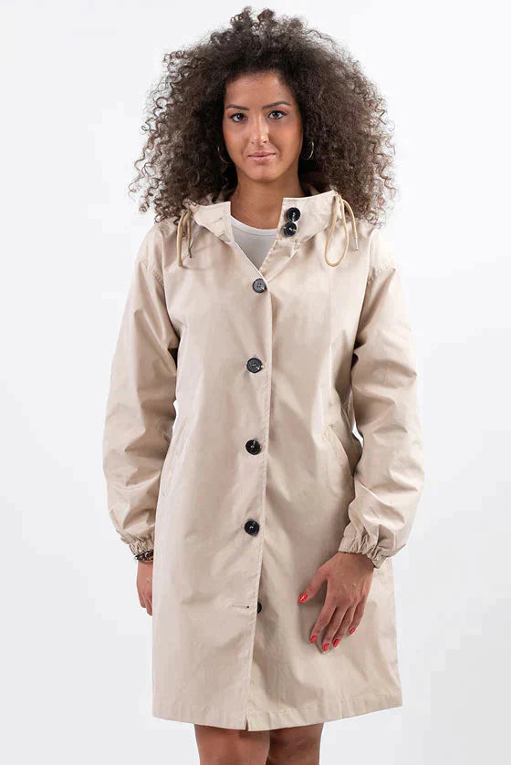 Longline Hooded Coat Lightweight Relaxed Fit - Cordelia - Beige - Bellux