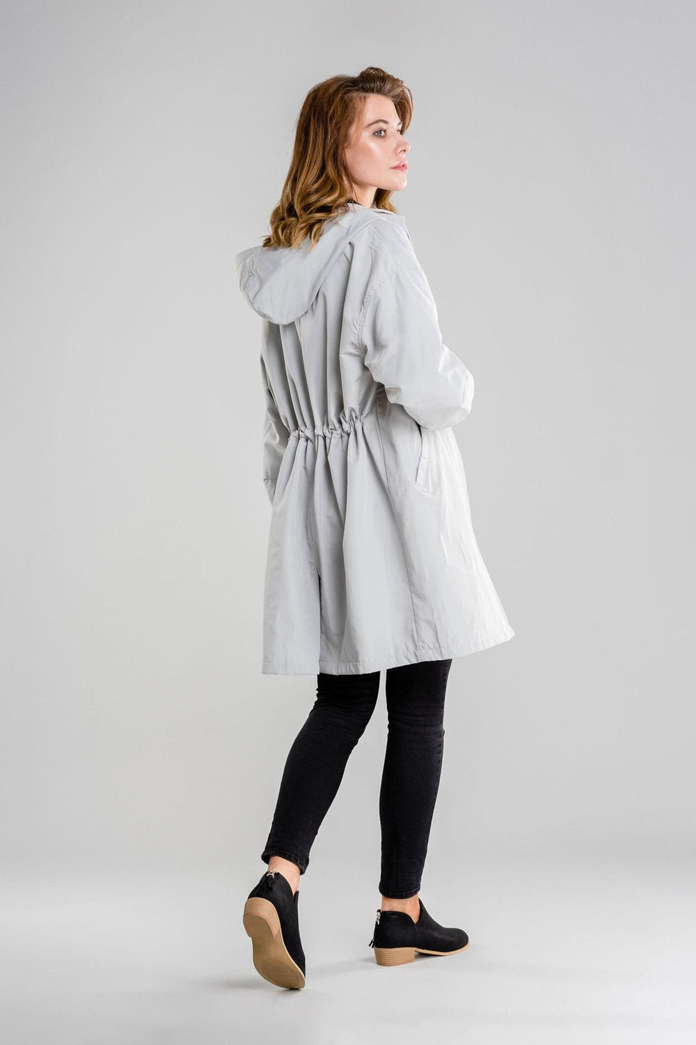 Longline Hooded Coat Lightweight Relaxed Fit - Cordelia - Light Grey - Bellux
