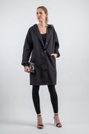 Longline Hooded Coat Lightweight Relaxed Fit - Cordelia - Black - Bellux