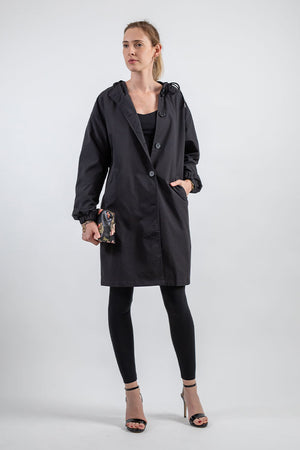 Longline Hooded Coat Lightweight Relaxed Fit - Cordelia - Black - Bellux