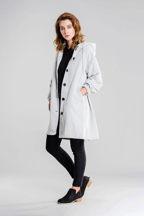 Longline Hooded Coat Lightweight Relaxed Fit - Cordelia - Light Grey - Bellux