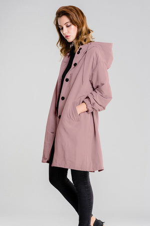 Longline Hooded Coat Lightweight Relaxed Fit - Cordelia - Pink - Bellux