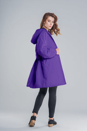 Longline Hooded Coat Lightweight Relaxed Fit - Cordelia - Purple - Bellux
