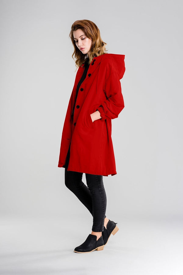 Longline Hooded Coat Lightweight Relaxed Fit - Cordelia - Red - Bellux