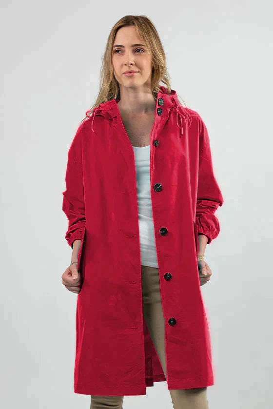 Longline Hooded Coat Lightweight Relaxed Fit - Cordelia - Rose Red - Bellux