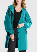 Longline Hooded Coat Lightweight Relaxed Fit - Cordelia - Turquoise - Bellux