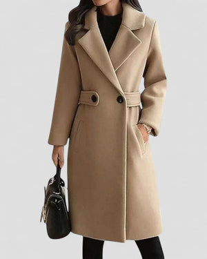 Longline Maxi Coat Tailored Waist – Evelina - Khaki - Bellux
