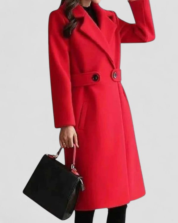 Longline Maxi Coat Tailored Waist – Evelina - Red - Bellux