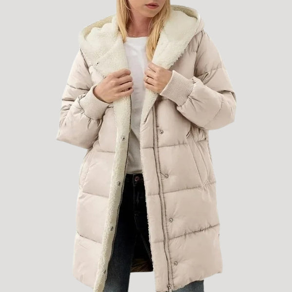 Longline Puffer Coat Insulated Faux-Fur Lined – Isla - Beige - Bellux