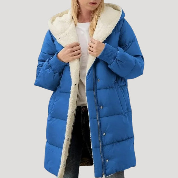 Longline Puffer Coat Insulated Faux-Fur Lined – Isla - Blue - Bellux