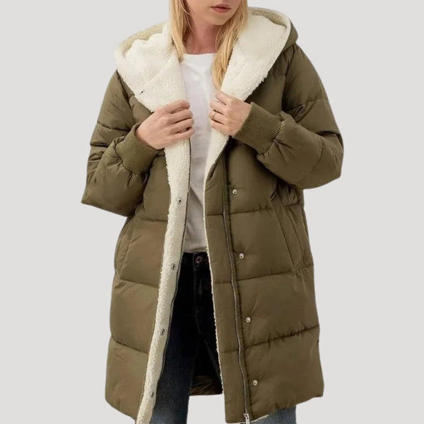Longline Puffer Coat Insulated Faux-Fur Lined – Isla - Green - Bellux