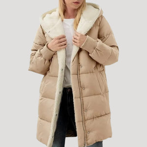 Longline Puffer Coat Insulated Faux-Fur Lined – Isla - Khaki - Bellux