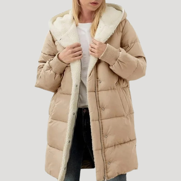 Longline Puffer Coat Insulated Faux-Fur Lined – Isla - Khaki - Bellux