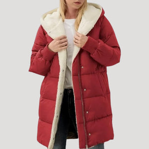 Longline Puffer Coat Insulated Faux-Fur Lined – Isla - Red - Bellux