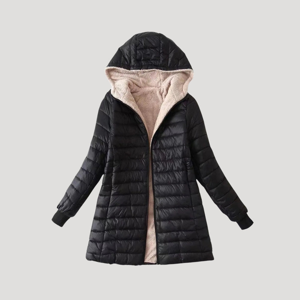 Longline Puffer Coat Tailored Fit Fleece-Lined – Ayla - Black - Bellux