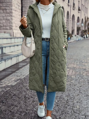 Longline Quilted Hooded Coat Insulated Cotton-Filled – Alma - Green - Bellux