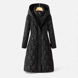 Longline Quilted Hooded Coat Insulated Water-Resistant - Black - Bellux