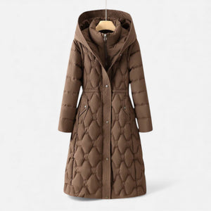 Longline Quilted Hooded Coat Insulated Water-Resistant - Dark brown - Bellux