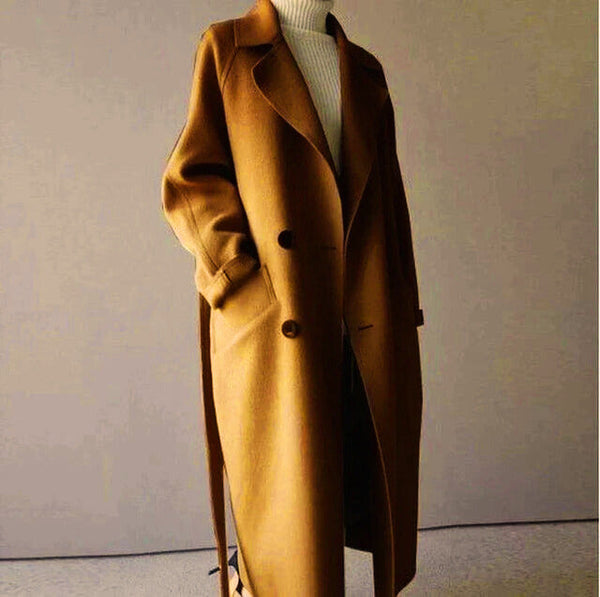 Longline Tailored Wool Coat – Rosalind - Light brown - Bellux