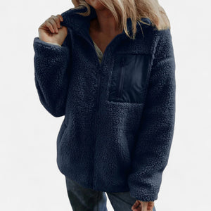 Longline Teddy Coat Relaxed Fit Wool-Blend – Arabella - Navy Blue - Bellux